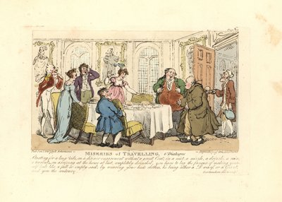 Muž byl při večeři nucen nosit nepadnoucí oblečení svého hostitele od Thomas Rowlandson