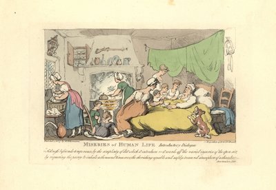 Muž ve své nemocné posteli obklopen milující manželkou, dětmi a mai od Thomas Rowlandson