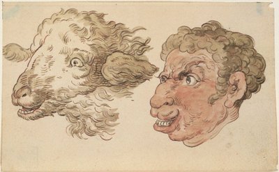 Lidská hlava a ovčí hlava od Thomas Rowlandson