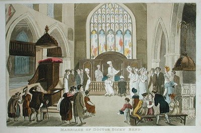 Manželství doktora Dickyho Benda, z „Prohlídka Dr. Syntaxe při hledání malebného“, od Williama Combe, vydáno 1812 (akvatinta) od Thomas Rowlandson