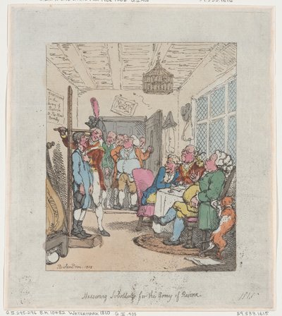 Měření náhradníků pro záložní armádu, 1805., 1805. od Thomas Rowlandson