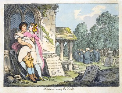 Meditace mezi hrobkami (barevné lito) od Thomas Rowlandson