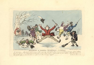 Muži padající na bruslích, další pád ledem atd. od Thomas Rowlandson