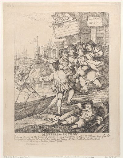 Miseries of London: Vstup na kterýkoli z londýnských mostů nebo na některý z průsmyků..., 14. července 1807. od Thomas Rowlandson