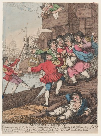 Miseries of London: Vstup na kterýkoli z londýnských mostů nebo na některý z průsmyků..., 14. července 1807. od Thomas Rowlandson