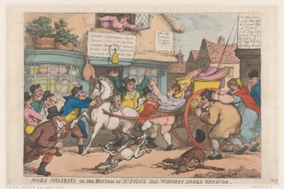 Další strasti: Dno staré láhve od whisky pana Figga prasklo od Thomas Rowlandson