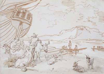 Matka s dětmi u vody od Thomas Rowlandson
