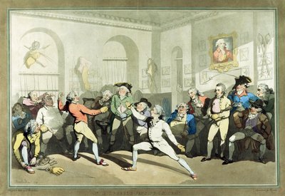 Šermířská akademie pana H. Angela, rytina Charles Rosenberg, 1791 (ručně kolorovaná akvatinta) od Thomas Rowlandson