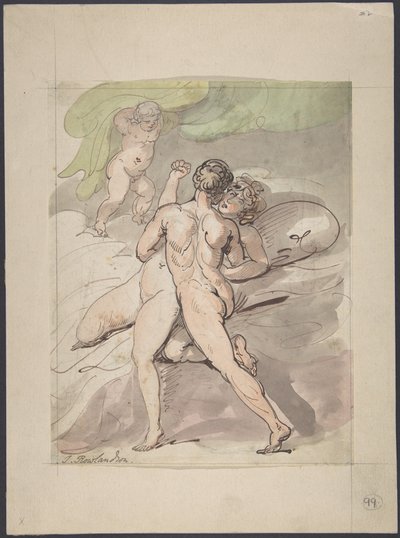Objímající se nahý pár od Thomas Rowlandson