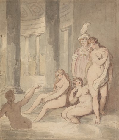 Nymfy v římských lázních od Thomas Rowlandson