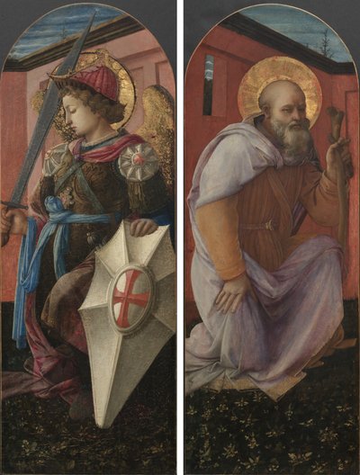 Dvojice panelů z triptychu: Archanděl Michael a opat sv. Antonína od Thomas Rowlandson