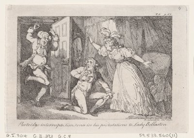 Partridge přeruší Toma Jonese v jeho Protestations to Lady Bellaston, z Historie o..., 1792. od Thomas Rowlandson