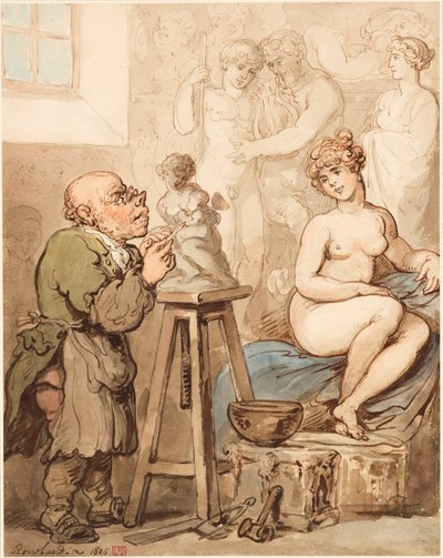 Příprava na Akademii — Starý Joseph Nollekens a jeho Venuše od Thomas Rowlandson