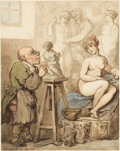 Příprava na Akademii — Starý Joseph Nollekens a jeho Venuše od Thomas Rowlandson