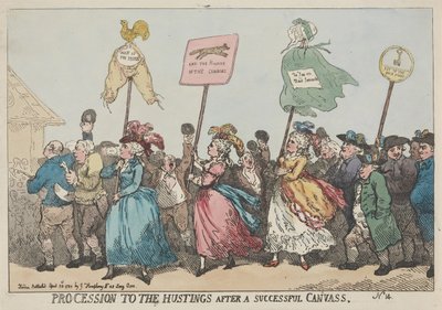 Průvod k volebnímu pódiu po úspěšné předvolební kampani od Thomas Rowlandson