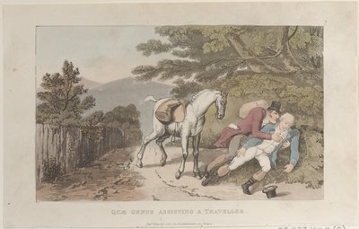 Quae Genus Assisting a Traveler, z Historie Johnny Quae Genus, The Litt..., 1. března 1822. od Thomas Rowlandson