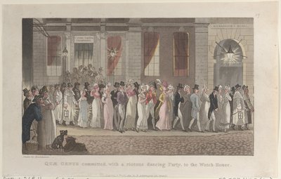Quae Genus Committed, s bujarým tanečním večírkem, do Strážného domu, od ..., 1. listopadu 1821. od Thomas Rowlandson