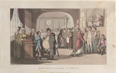 Quae Genus in Search of Service, z Historie Johnnyho Quae Genus, The Lit..., 1. srpna 1821. od Thomas Rowlandson