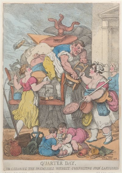 „Quarter Day“, aneb Vyklizení nemovitosti bez konzultace s pronajímatelem od Thomas Rowlandson