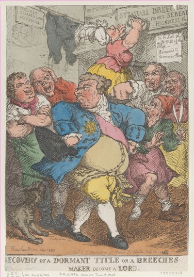 Recovery from a Dormant Title or Breeches Maker Becom..., [14. července 1805], znovu vydáno 14. července 1812. od Thomas Rowlandson