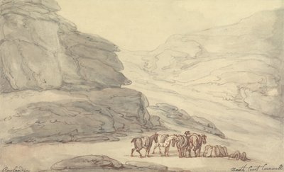 Skalnatá scéna na severním pobřeží, Cornwall (pero a inkoust a akvarel na papíře) od Thomas Rowlandson