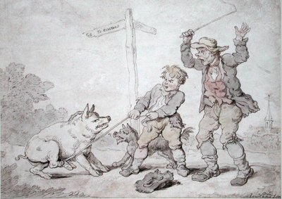 Rusty Bacon (Pigheadedness and Persuasion) (inkoust a akvarel na papíře) od Thomas Rowlandson