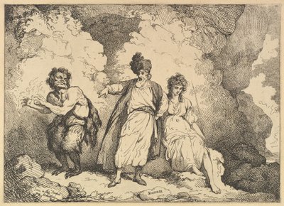 Scéna z bouře: Caliban, Prospero a Miranda, [1783-87] reedice 1801. od Thomas Rowlandson
