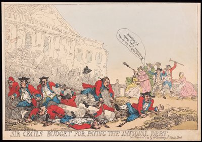 Rozpočet sira Cecila na zaplacení národního dluhu, hospoda. 1784 (ručně kolorovaná rytina) od Thomas Rowlandson