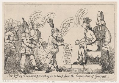 Sir Jeffery Dunstan přednáší projev jménem samosprávy města Garratt od Thomas Rowlandson