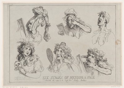 Šest fází opravování obličeje, věnované s ohledem na pravého Hon-ble. Lady Ar..., 29. května 1792. od Thomas Rowlandson