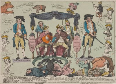Náčrt politického dění v Evropě, 24. ledna 1786 – Narozeniny pruského krále--- od Thomas Rowlandson