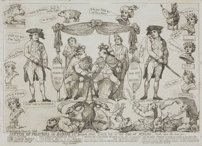 Náčrt politického dění v Evropě, 24. ledna 1786 – Narozeniny pruského krále od Thomas Rowlandson