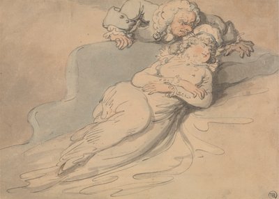 Spící žena sledovaná mužem od Thomas Rowlandson