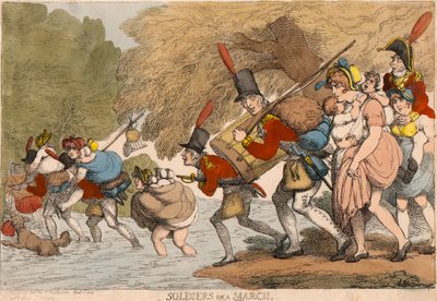Vojáci na pochodu: „Sbalit si trosky a jít za bubnem“ od Thomas Rowlandson