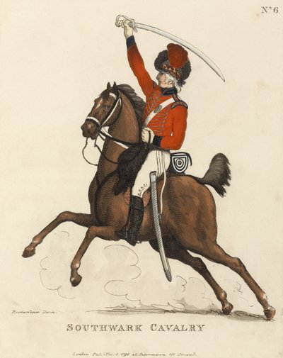 Southwark Cavalry, cca 1799 (barevná akvatinta) od Thomas Rowlandson