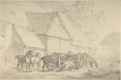 Stáj s koňmi od Thomas Rowlandson
