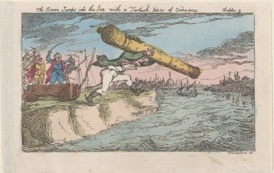 Baron skočí do moře s tureckým kouskem arzenálu, [1809], re..., [1809], znovu vydáno 1811. od Thomas Rowlandson