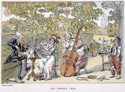 Doktor hrající na housle: “” Zahradní trio””” - ve “”Třech turné doktora Syntaxe: hledání malebné útěchy a manželky”” od Williama Combe, nemocného. Rowlandson od Thomas Rowlandson