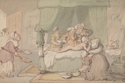 „Doktor má tak vážné pohmožděniny, že se považuje za nutné provést baňkování.“ od Thomas Rowlandson