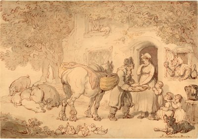 The Fishseller, asi 1775-1800 (akvarel a inkoust) od Thomas Rowlandson