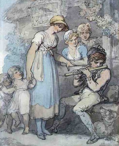 Hráč na flétnu (pero, akvarel a tužka na papíře) od Thomas Rowlandson