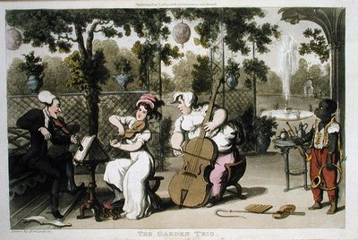Zahradní trio, z „Prohlídka Dr. Syntaxe při hledání malebného“, od Williama Combe, vydáno 1812 (akvatinta) od Thomas Rowlandson