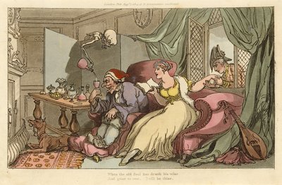 Honeymoon, z anglického Dance of Death, hospoda. 1816 (ručně kolorovaná rytina) od Thomas Rowlandson