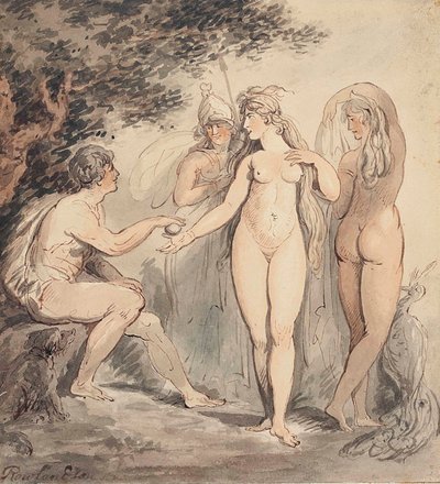 Pařížský soud, signováno "Rowlandson" (vlevo dole), pero a hnědá tuš a akvarel, 7 ¼ x 6 ¾ palce. (18,4 x 17,2 cm). od Thomas Rowlandson