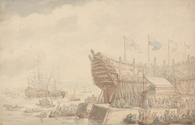 Spuštění lodi H.M.S. „Hibernia“ na vodu v roce 1804 od Thomas Rowlandson