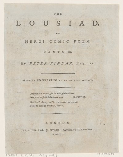 Lousiad od Petra Pindara, Frontispis, 1787., 1787. od Thomas Rowlandson