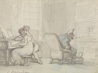 The Reflection (pero a inkoust s w/c na papíře) od Thomas Rowlandson