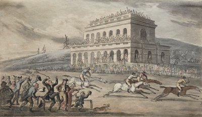 Rev. Dr. Syntax prohraje své peníze na závodišti v Yorku. od Thomas Rowlandson
