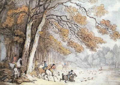 Lov na jelena (pero a akvarel na papíře) od Thomas Rowlandson