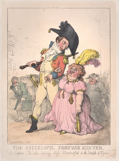 Úspěšný lovec štěstí aneb kapitán Shelalee vedoucí slečnu Marrowfat..., [1802], znovu vydáno 1812. od Thomas Rowlandson